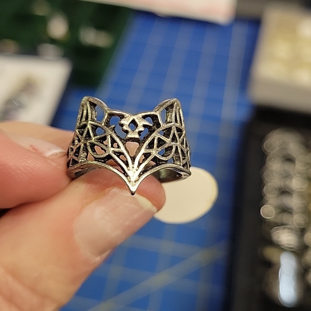 Fox Head Silver Tone Ring Size 8